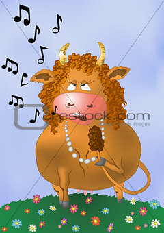 Cartoon cow sings a song
