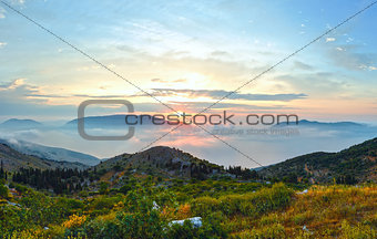 Sunrise summer mountain landscape ( Kefalonia, Greece).