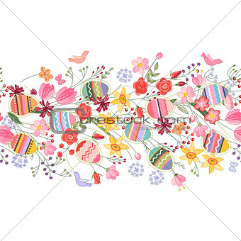 Seamless easter pattern brush with flowers and eggs