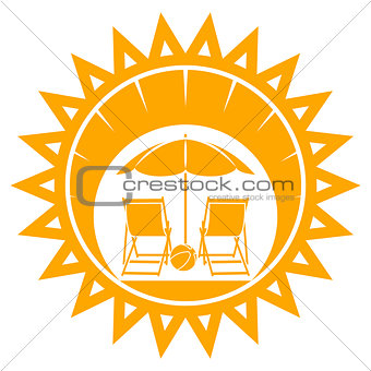 beach umbrella and deck chairs