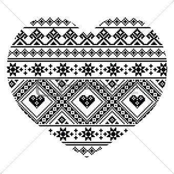 Traditional black Ukrainian or Belarusian folk art heart pattern - Valentine's Day