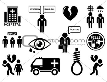 emotional disorders concept icon set