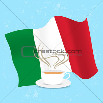 Cup of coffee and flag Italy
