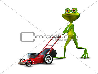 Frog with a lawn mower