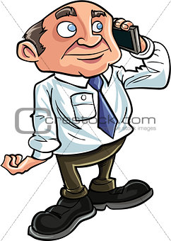Cartoon office worker on the phone. He is smiling