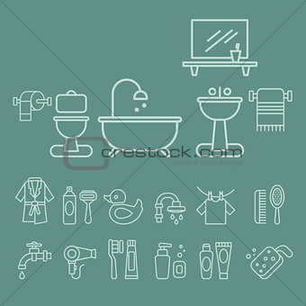 Various Bathroom Elements Icons Vector Set