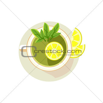 Green Tea with Sliced Lemon. Vector Illustration