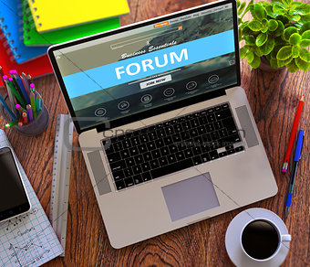 Forum Concept on Modern Laptop Screen.