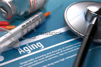Aging. Medical Concept on Blue Background.