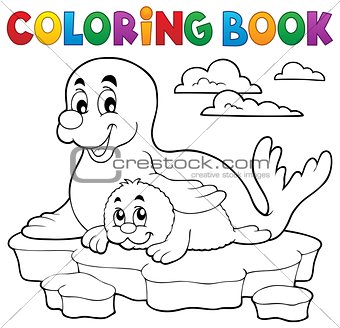 Coloring book happy seal with pup