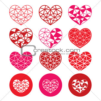 Geometric red and pink heart for Valentine's Day icons - love, relationship concept