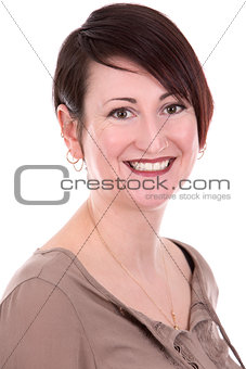 brunette woman on white background