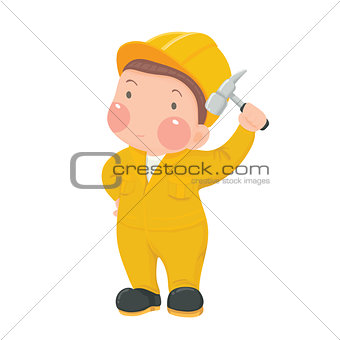 Service Worker in Yellow Work wear with Hammer