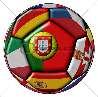 Soccer ball with flags - flag of Portugal in the center