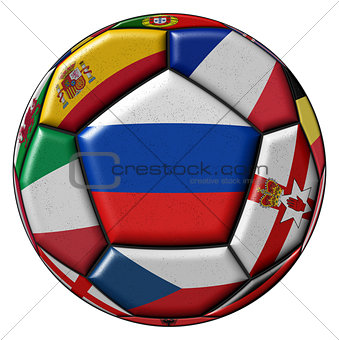 Soccer ball flag of Russia in the center