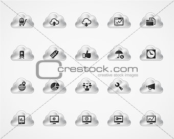 Set of SEO 2 icons on metallic clouds