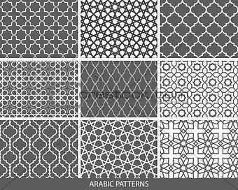 Set of nine monochrome Arabic patterns