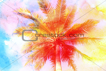 watercolor retro palm