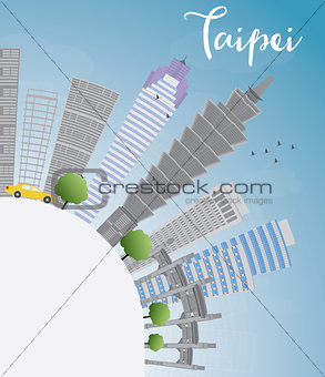 Taipei skyline with grey landmarks, blue sky and copy space.