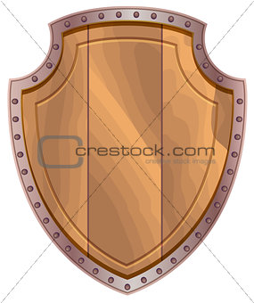 Wooden shield with steel edging