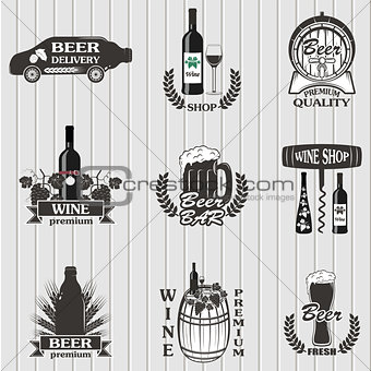 Set of wine and  beer signs