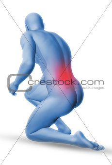 3D male medical figure in kneeling position