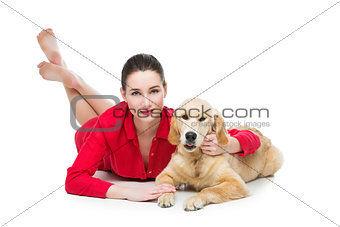 Girl with golden retriever dog