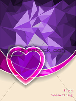 Valentine's day greeting with heart and pink purple background