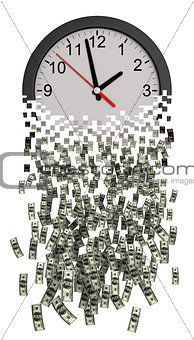 Time Is Money. Clock Falling Apart To Dollars.