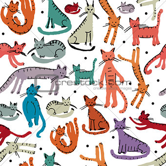 Cute cats, seamless pattern. Sketch for your design