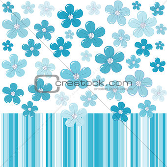 Blue background with flowers and stripes