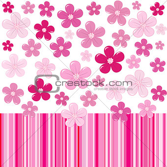 Pink background with flowers and stripes