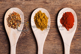 indian spice on wooden spoon 