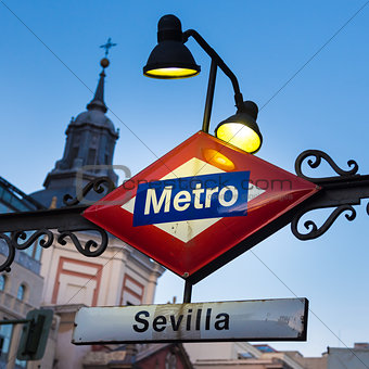 Metro Station Sign in Madrid Spain