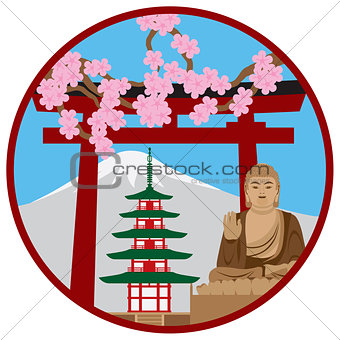 Symbols of Japan in Circle Illustration