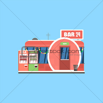 Bar Front in Christmas. Vector Illustration