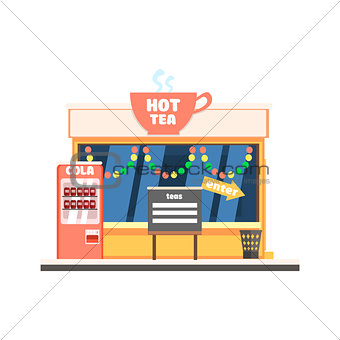 Hot Tea Shop Front in Christmas. Vector Illustration