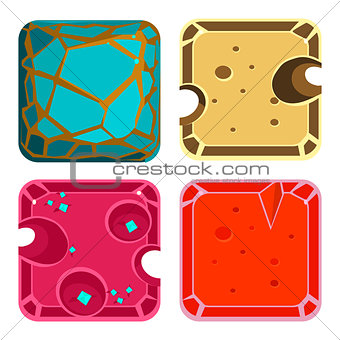 Different Materials and Textures for Game. Square Icon Vector Set
