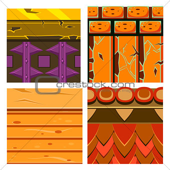 Textures for Platformers Icons Vector Set with Wood and Bricks