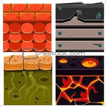 Textures for Platformers Icons Vector Set with Boards, Scale and Bricks