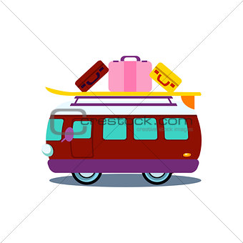 Bus Side View With Heap Of Luggage Vector Illustration