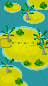 Vertical Landscape Illustration, Islands with Palm Trees