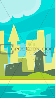 Green City Vertical Landscape Illustration, Flat style