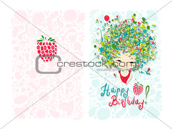 Birthday card design with holiday girl