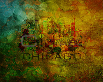 Chicago City Skyline on Grunge Background Illustration