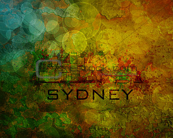 Sydney City Skyline on Grunge Background Illustration