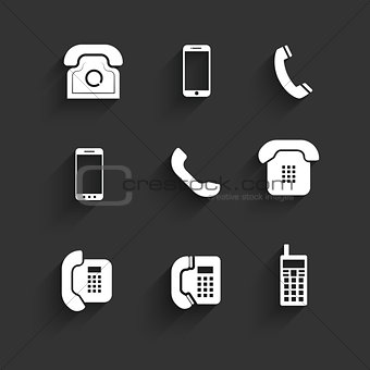 Phone icons Flat Design with shadows