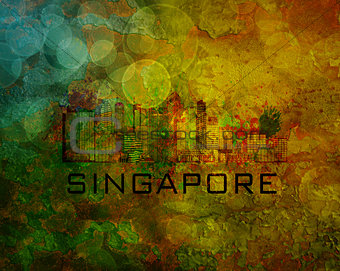 Singapore City Skyline on Grunge Background Illustration