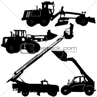Set of silhouettes construction machinery. Vector illustration