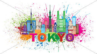 Tokyo City Skyline Paint Splatter Illustration